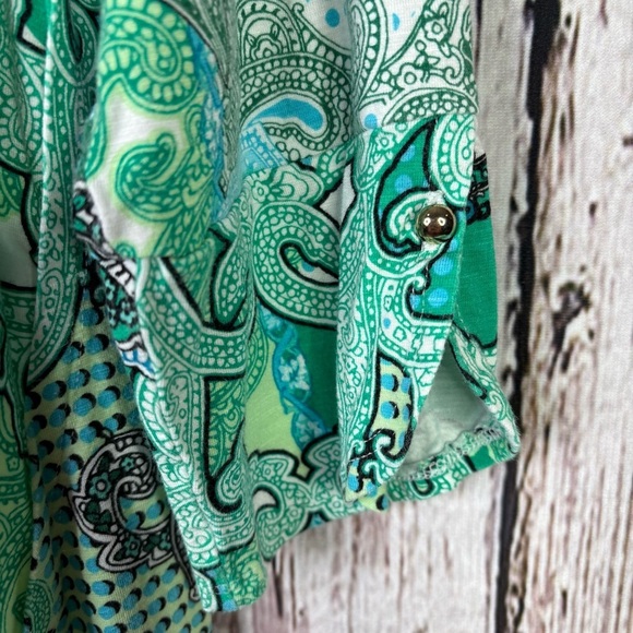 Chico’s 1 (Size 8-10) Zenergy Paisley-Dot Envelope-Hem Tunic Top Gorgeous Colors - Picture 2 of 13